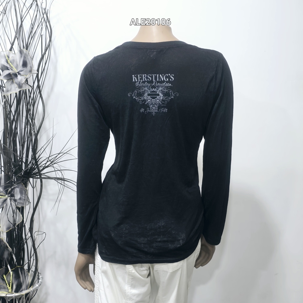 Harley-Davidson women's black translucent long-sleeved t-shirt rhinestone Large - Picture 6 of 17